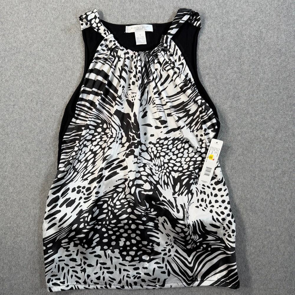 August Silk Options Women's Small Black Animal Print Sleeveless Tie Waist Top